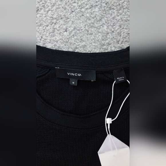 Vince Slim Fit Waffle Knit Long Sleeve T-Shirt Black - Picture 11 of 16